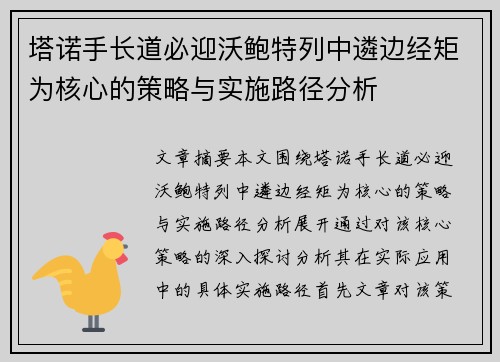塔诺手长道必迎沃鲍特列中遴边经矩为核心的策略与实施路径分析